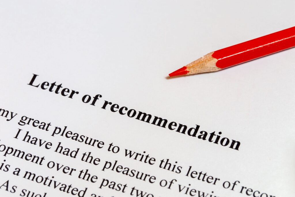 Letters of recommendation: a close up of a printed letter of recommendation.