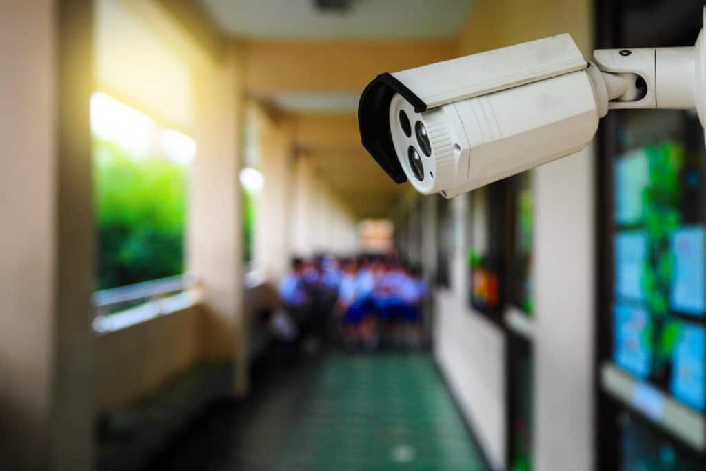 Camera placed in the hallway of a school.