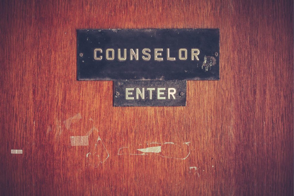‘Counselor’ plaque on a school door.