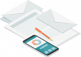 graphic of letterhead, pen, and phone